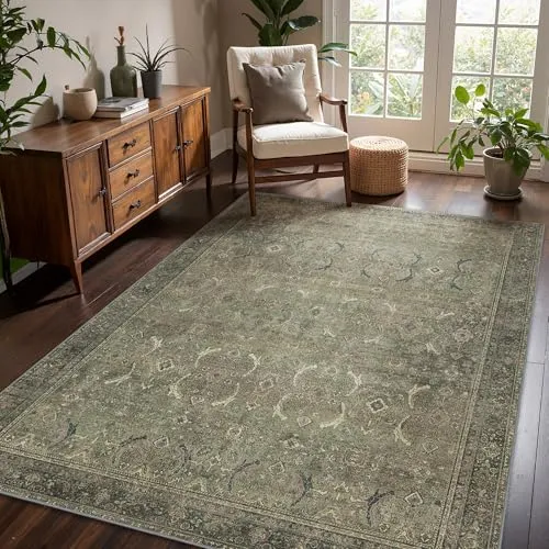 Bavni Vintage Floral Rugs — Brownish Green
