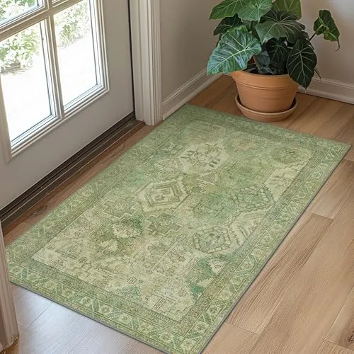 Bavni Vintage Medallion Rugs — Light Green
