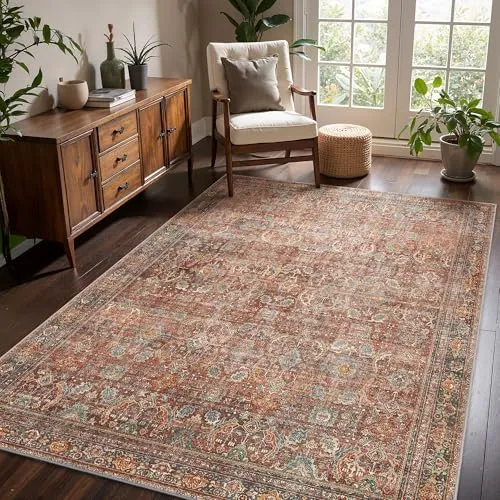 Bavni Vintage Floral Rugs — Terracotta Indigo
