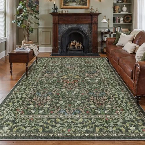 Bavni Vintage Floral Rugs — Olive Green