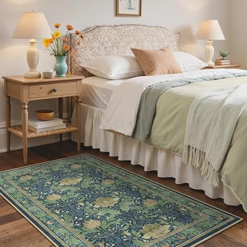 Bavni Vintage Floral Rugs — Green Beige