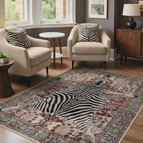 Bavni Zebra Print Rugs — Red