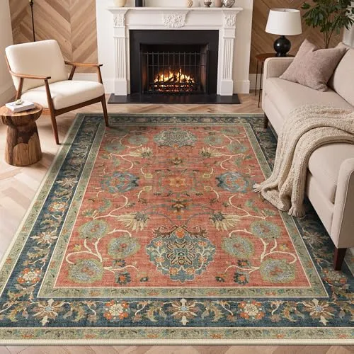 Bavni Vintage Floral Rugs — Coral Blue