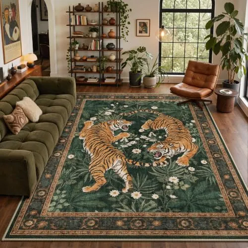 Bavni Tiger Rugs — Forest Green