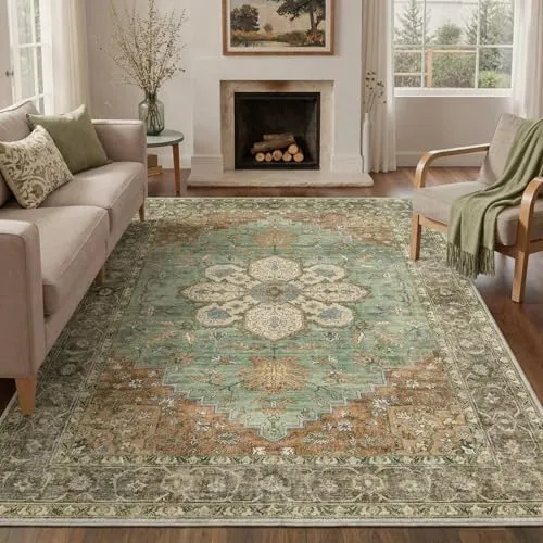 Bavni Vintage Medallion Rugs — Dusty Sage