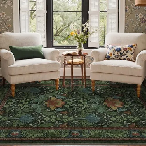 Bavni Vintage Floral Rugs — Dark Green