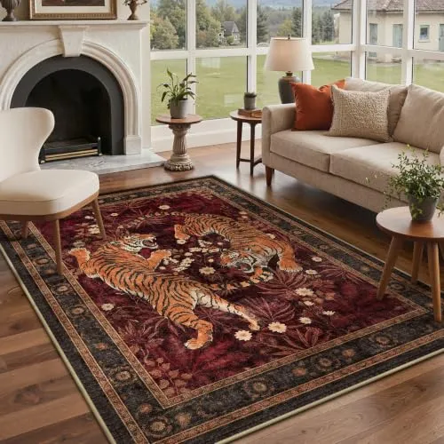 Bavni Tiger Rugs — Red Brown