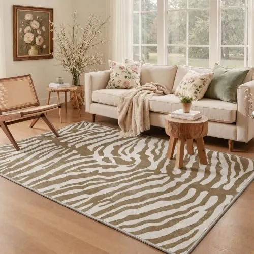 Bavni Zebra Print Rugs — Tan & Cream