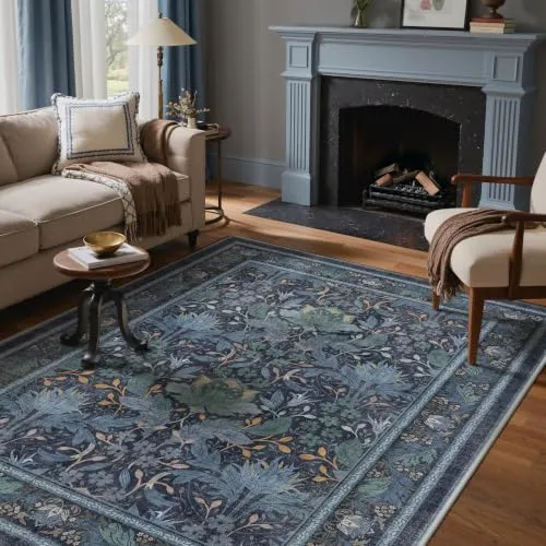 Bavni Vintage Floral Rugs — Dark Blue