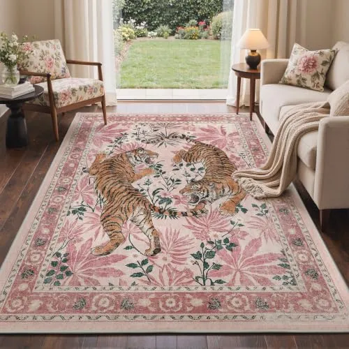 Bavni Tiger Rugs — Pink