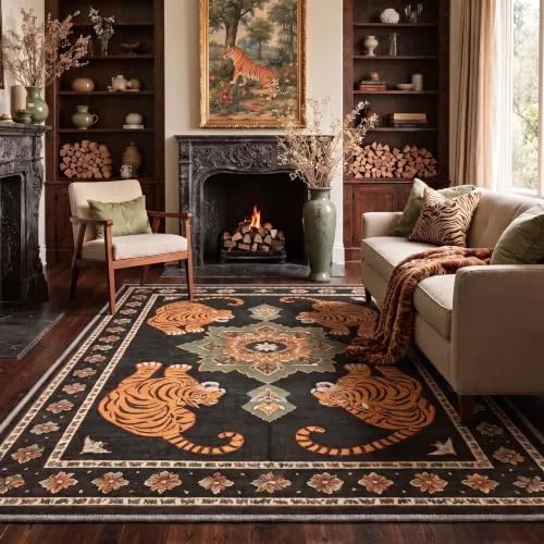 Bavni Tiger Rugs — Black Rust